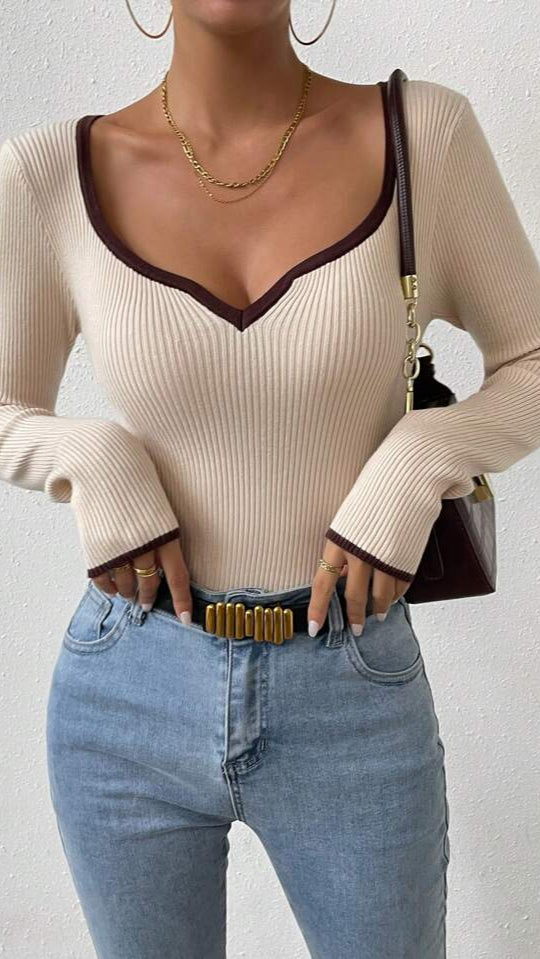 Mocha Edge Ribbed Knit Top