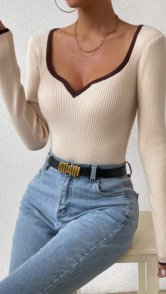 Mocha Edge Ribbed Knit Top