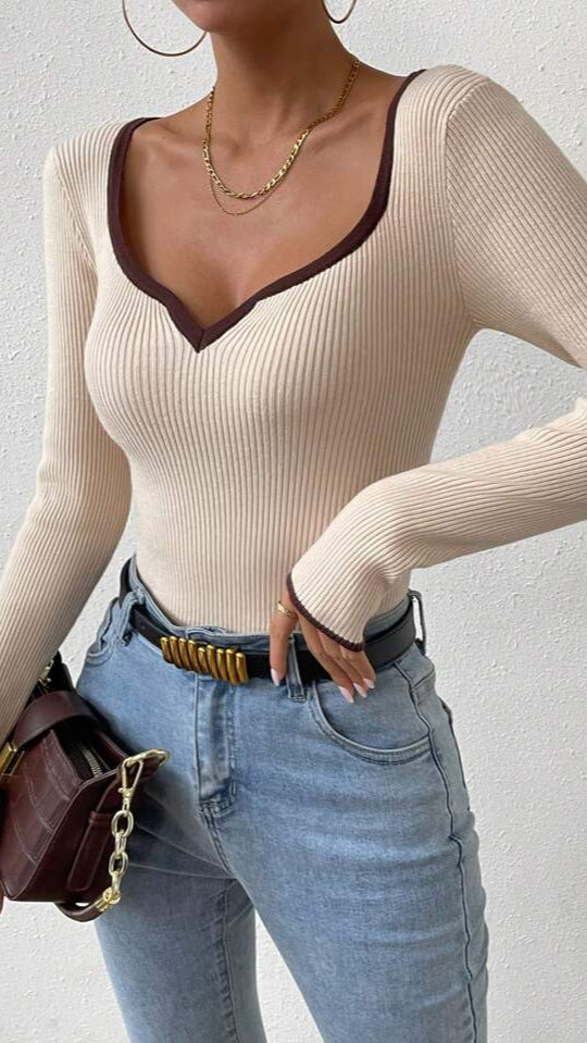 Mocha Edge Ribbed Knit Top