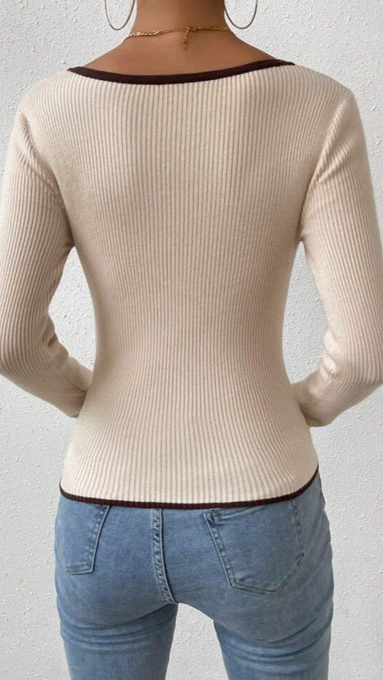 Mocha Edge Ribbed Knit Top