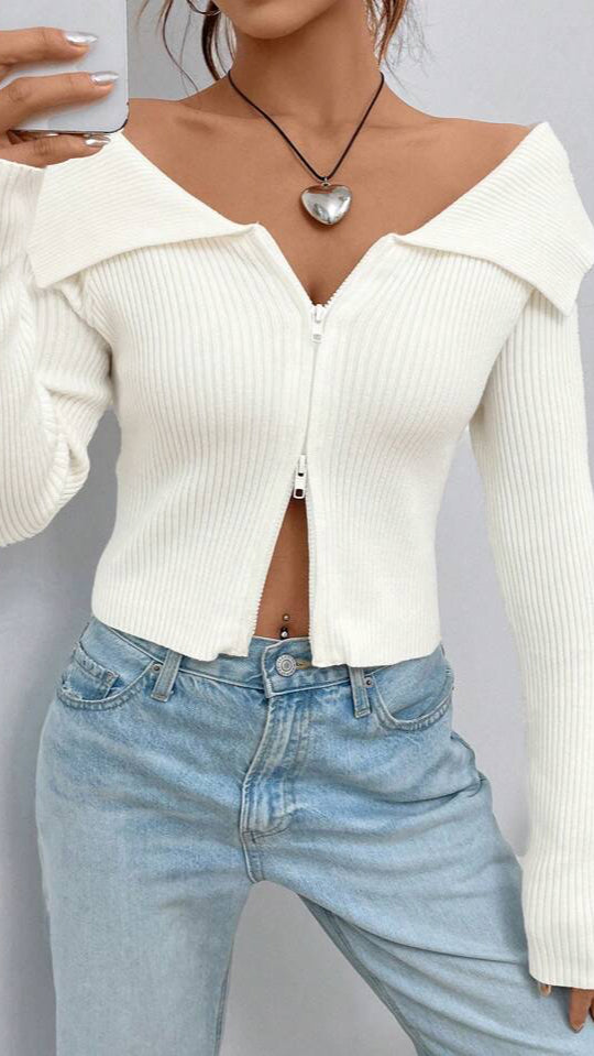 Zara - Ribbed Zip-Up Top