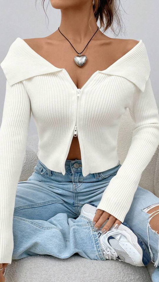 Zara - Ribbed Zip-Up Top